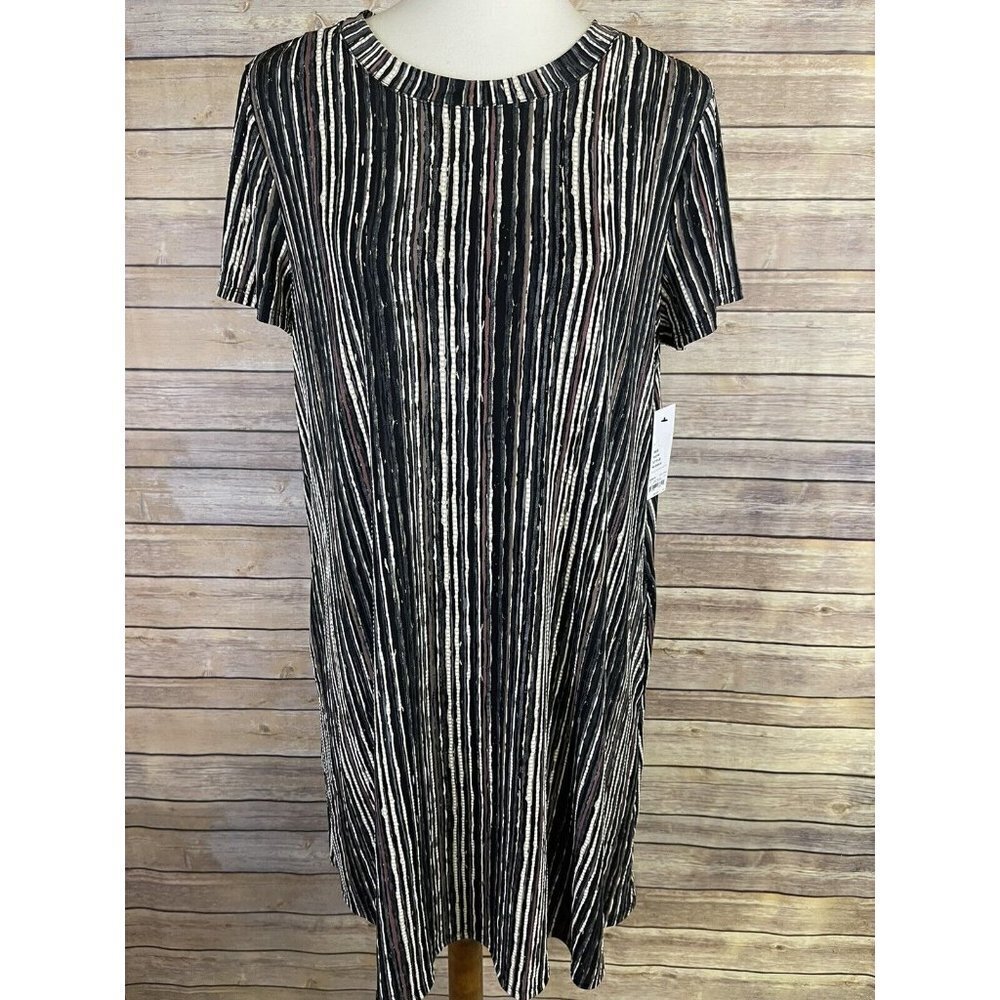 Apt 9 Large NWT Dress Striped Stretchy Liquid Knit Textured Black Brown Career